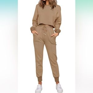 ZESICA Women's Long Sleeve Crop Top and Jogger Set 2 Piece